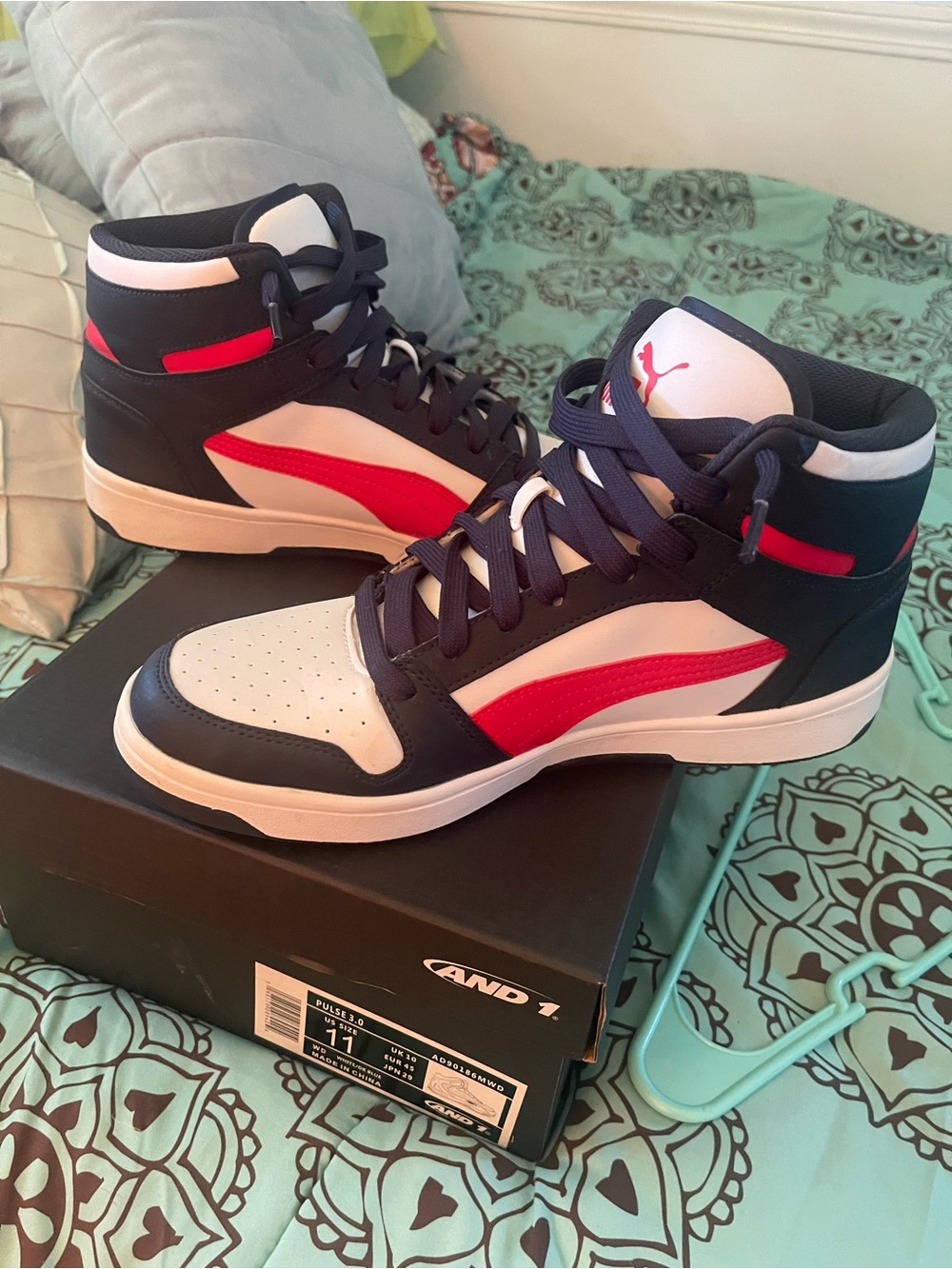 Nike Men’s High-Top Sneakers - Navy, White & Red Accent